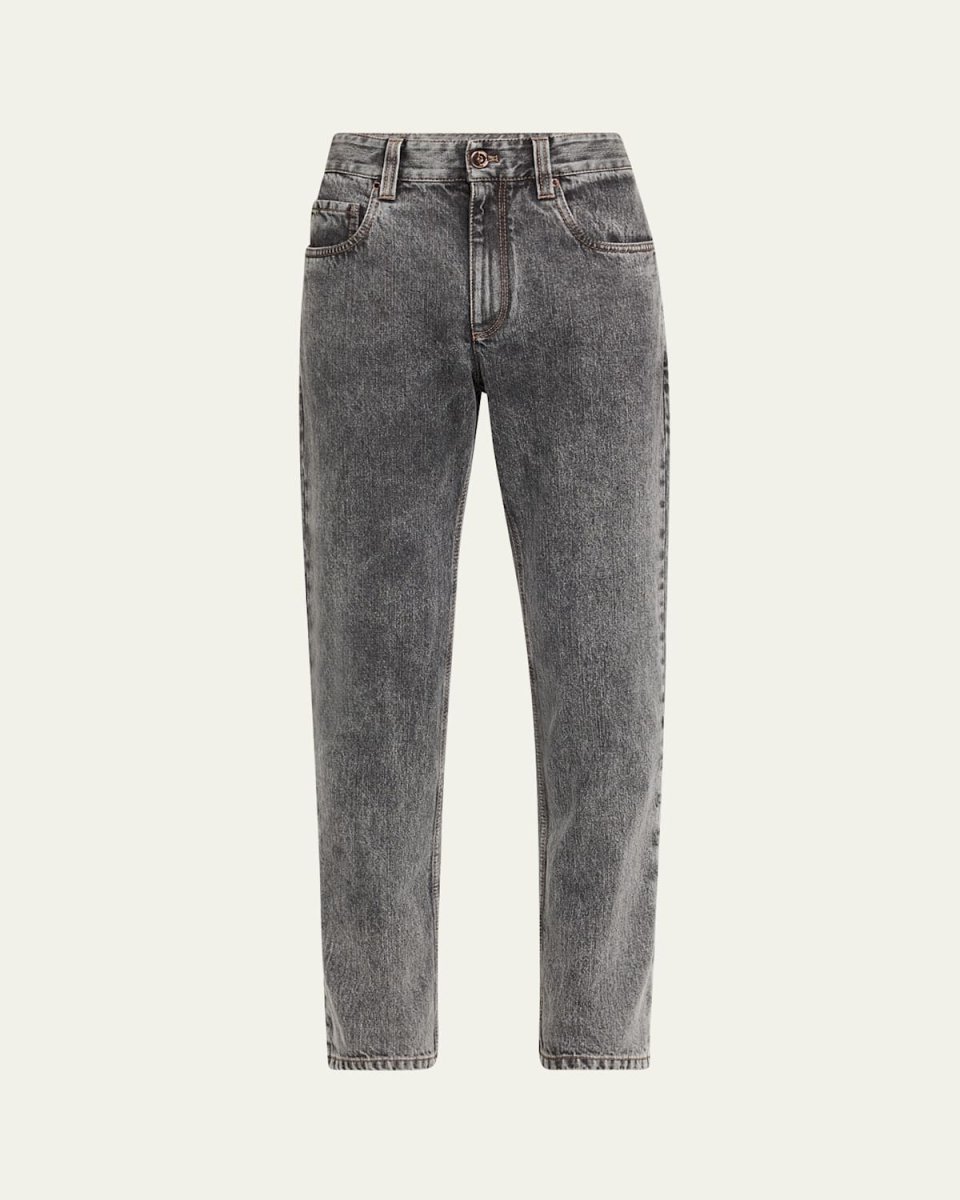 Acid-Wash Straight-Leg Ankle Boyfriend Jeans